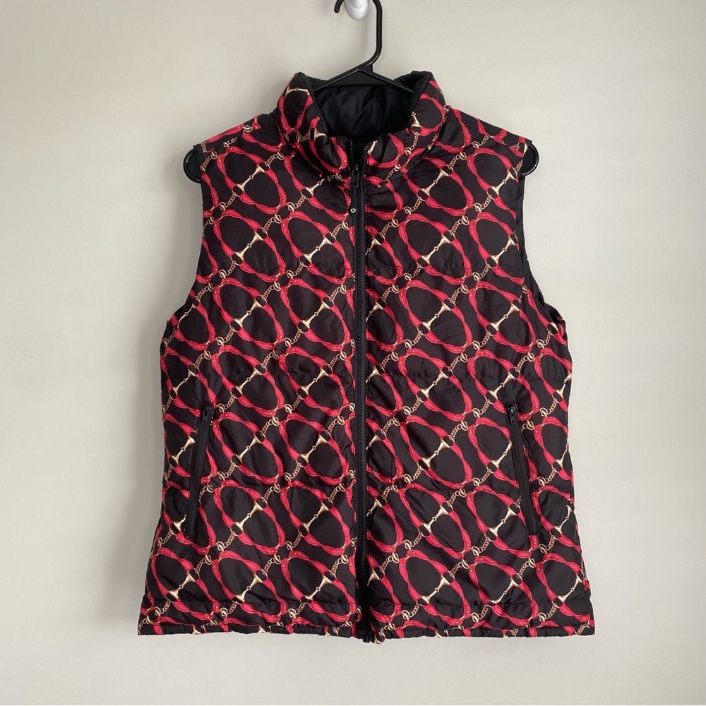 IBKUL Bitty Black & Red Quilted Horsebit Puffer Golf Vest Medium NWT